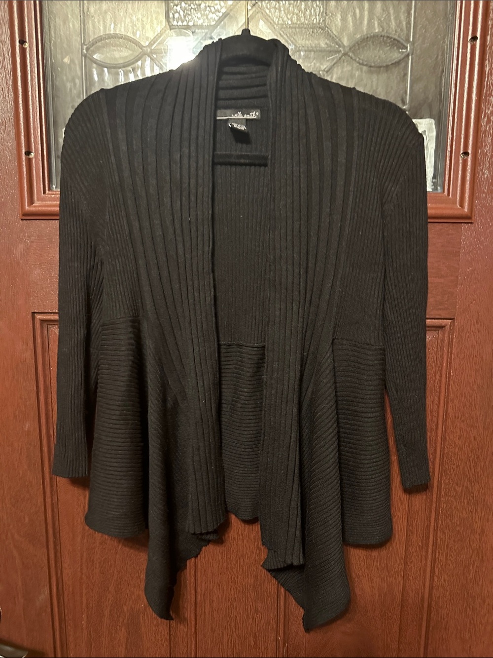Women's Black Ribbed Open-Front Cardigan Sweater